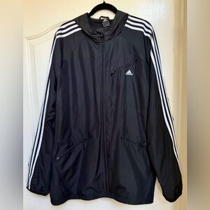 Vintage Adidas Jacket Men's 2XL Black Windbreaker Track Full Zip Stripes Y2K EUC
